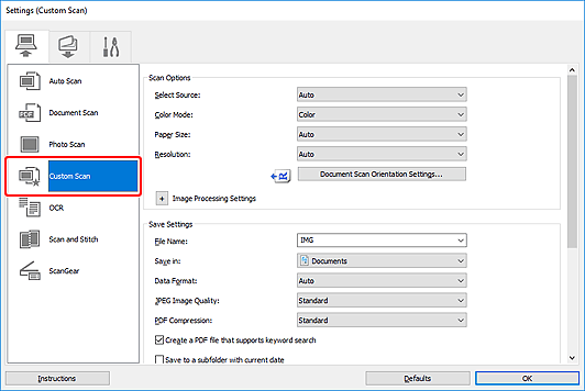 figure: Settings dialog box